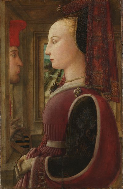 Porträt einer Frau mit einem Mann am Fenster, ca. 1440 von Fra Filippo Lippi